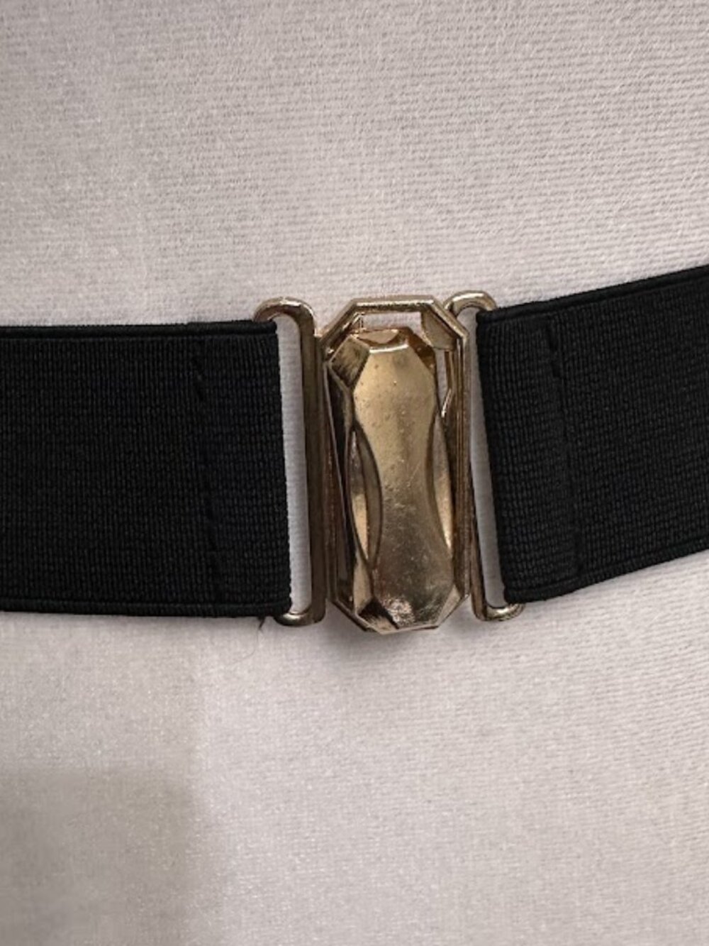 Wide Black Stretch Waist Belt with Gold Statement Buckle - Picture 5 of 13